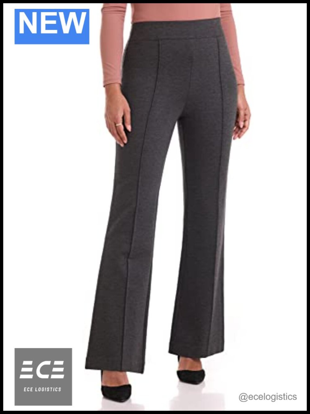 High Waist Pull-On Flared Ponte Pants Tummy Control Office Yoga Pant